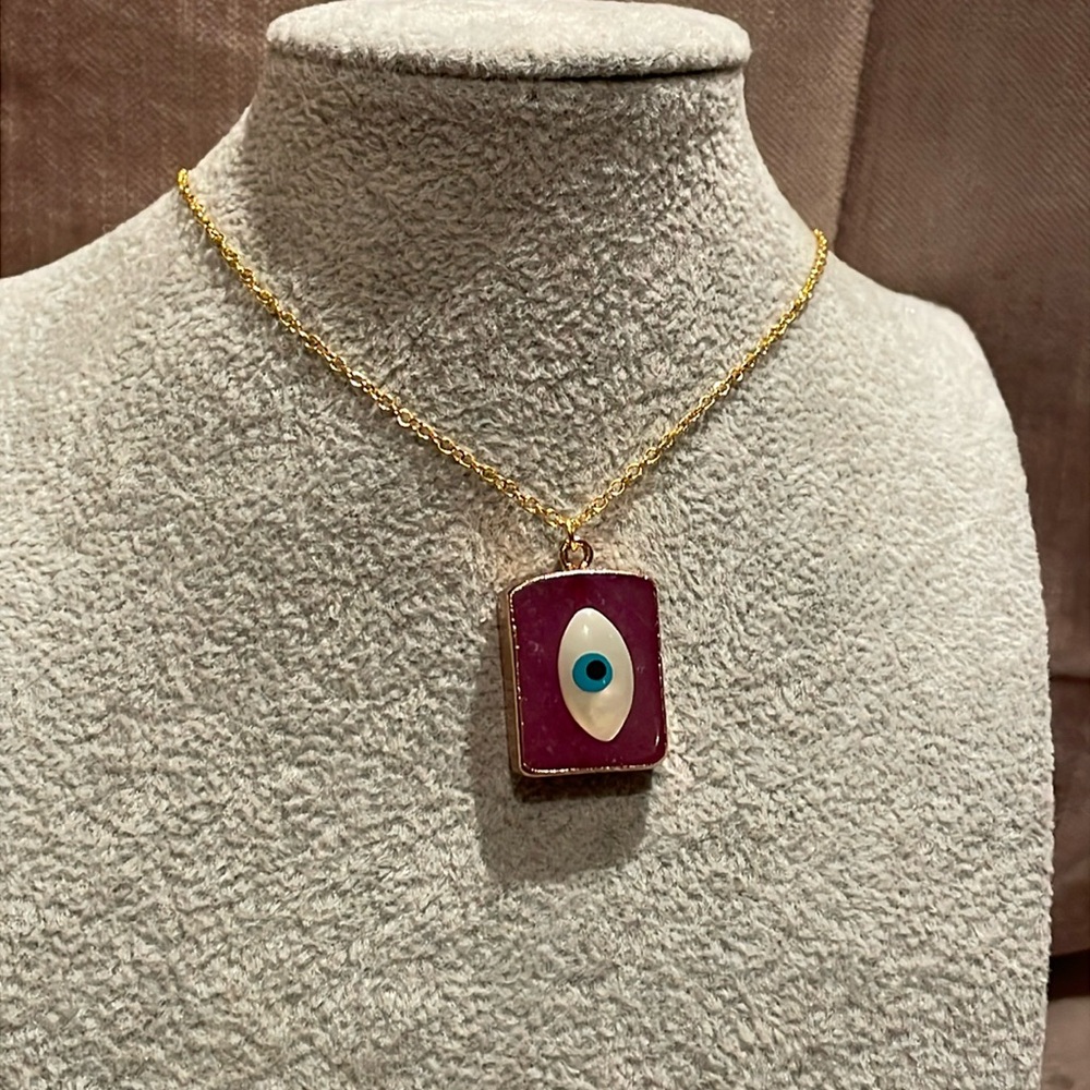 Cherry Quartz Evil Eye Gold Necklace NWOTS